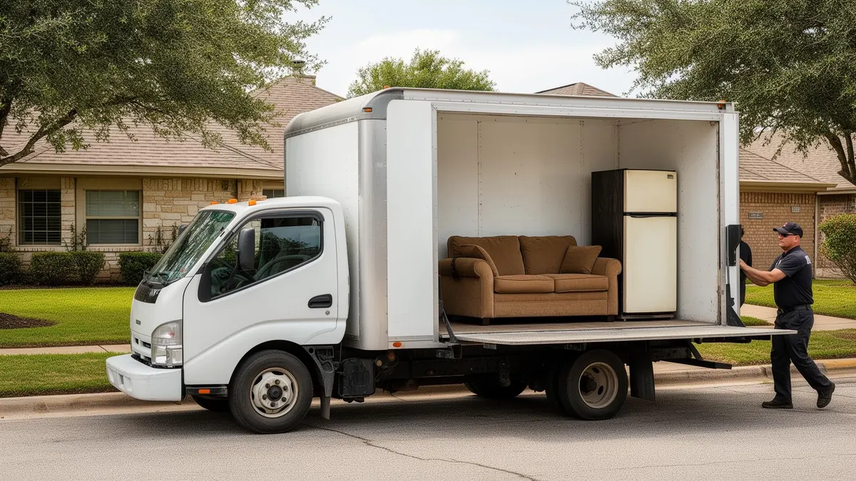 Old furniture, mattress, and appliances loaded onto a FortWorthCleanout.com truck for haul away