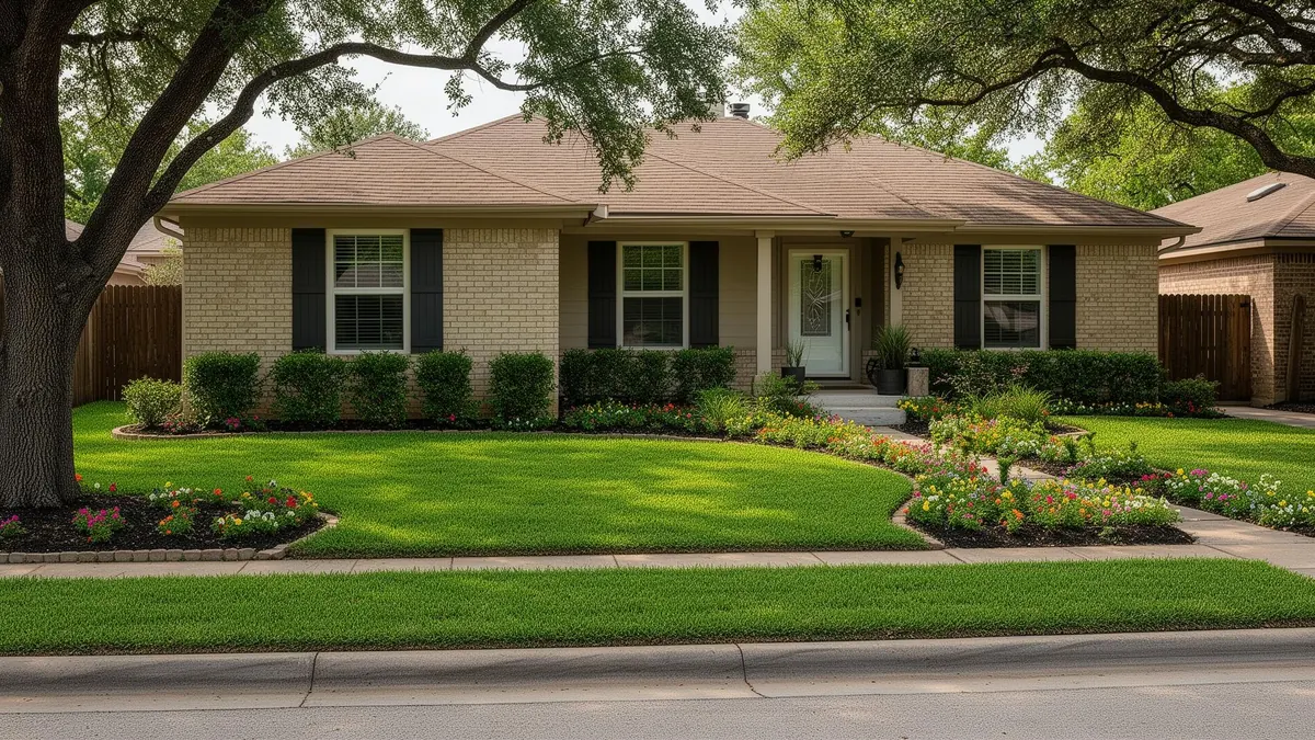 Fort Worth front yard reset with brush, limbs, and curb debris removed for listing photos